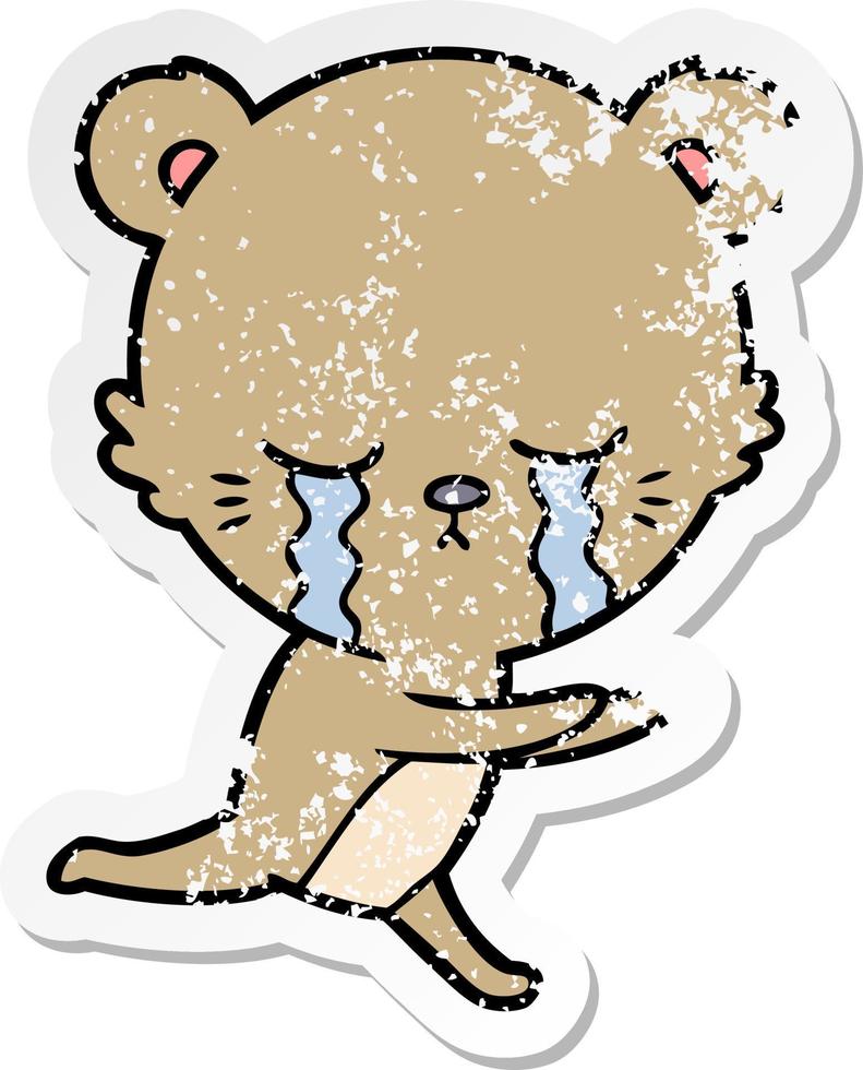 distressed sticker of a crying cartoon bear vector