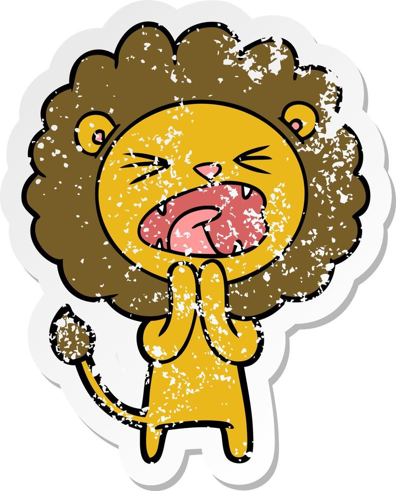 distressed sticker of a cartoon lion praying vector