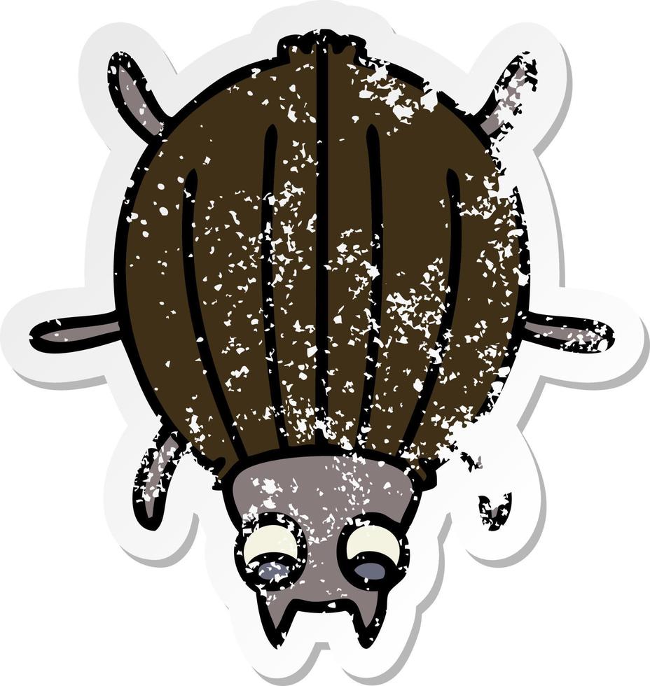 distressed sticker of a quirky hand drawn cartoon beetle vector