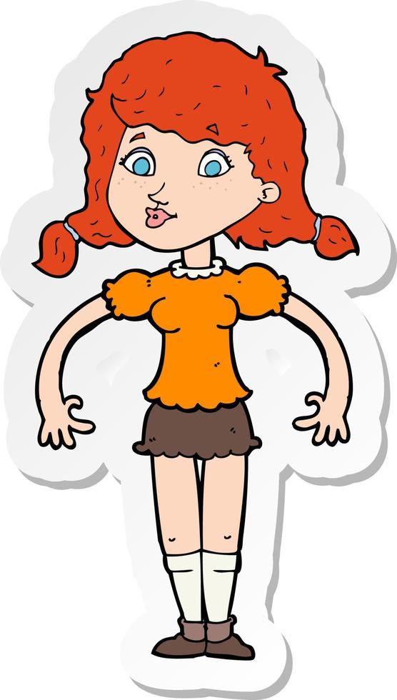 sticker of a cartoon pretty girl vector