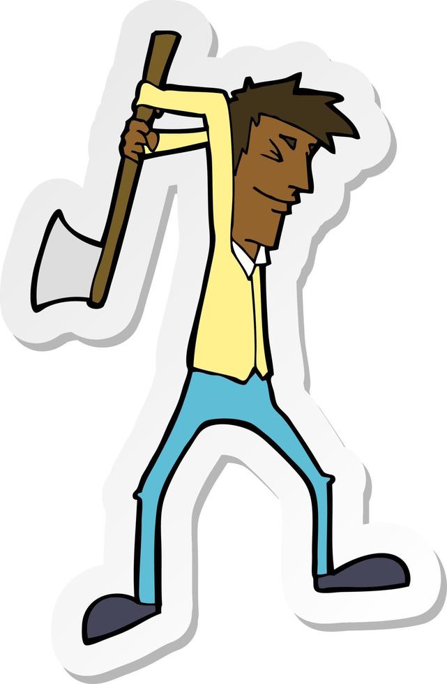 sticker of a cartoon man swinging axe vector