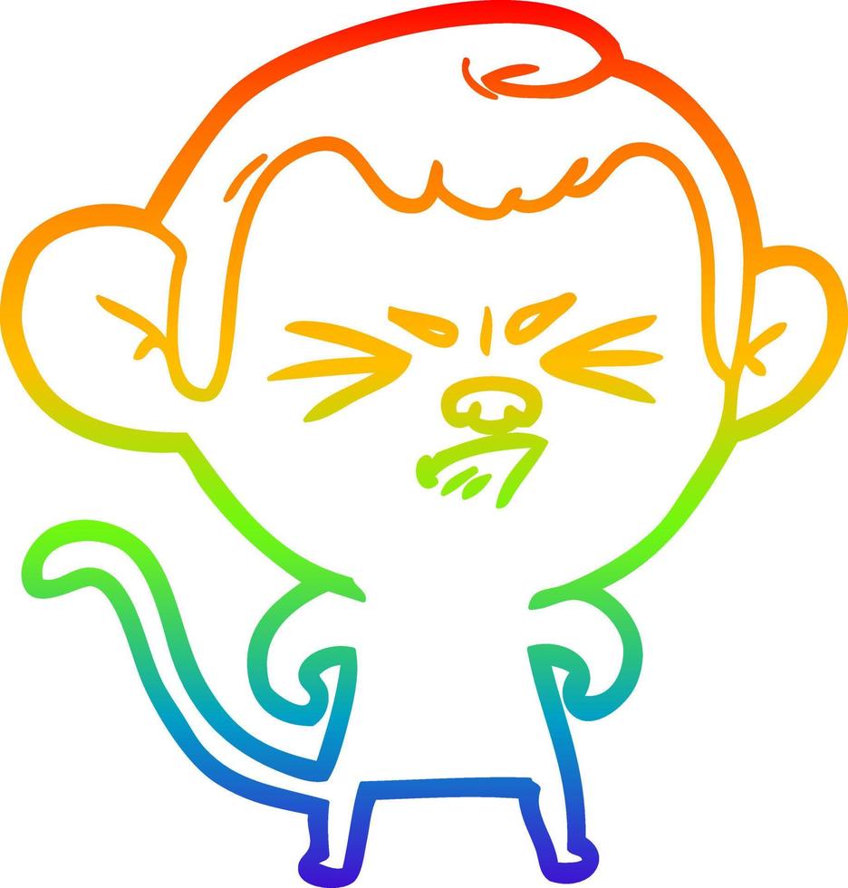 rainbow gradient line drawing cartoon annoyed monkey vector