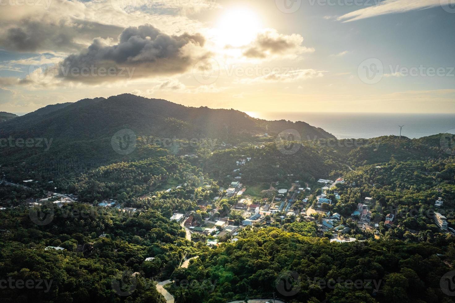 The sun rises in the morning at the sea on the island. photo