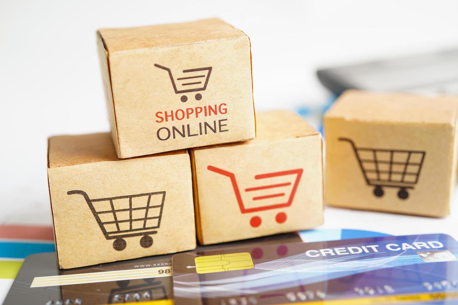 Online shopping, Shopping cart box with credit card , import export, finance commerce. photo