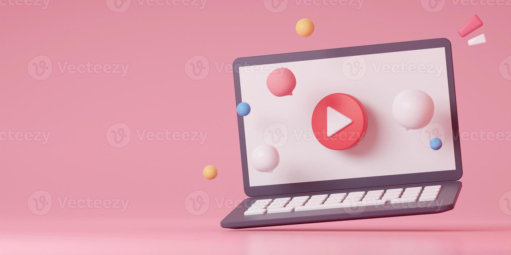 3D Labtop make money concept. Viral video make money. 3d rendering photo