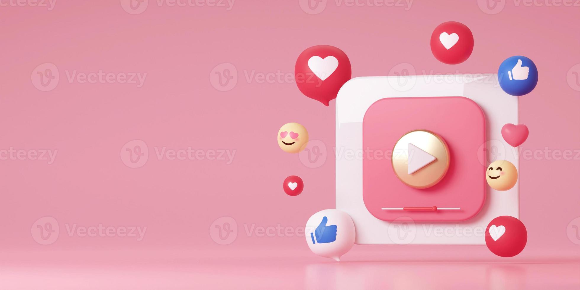 Viral video concept. love and like video clip concept. 3d rendering photo
