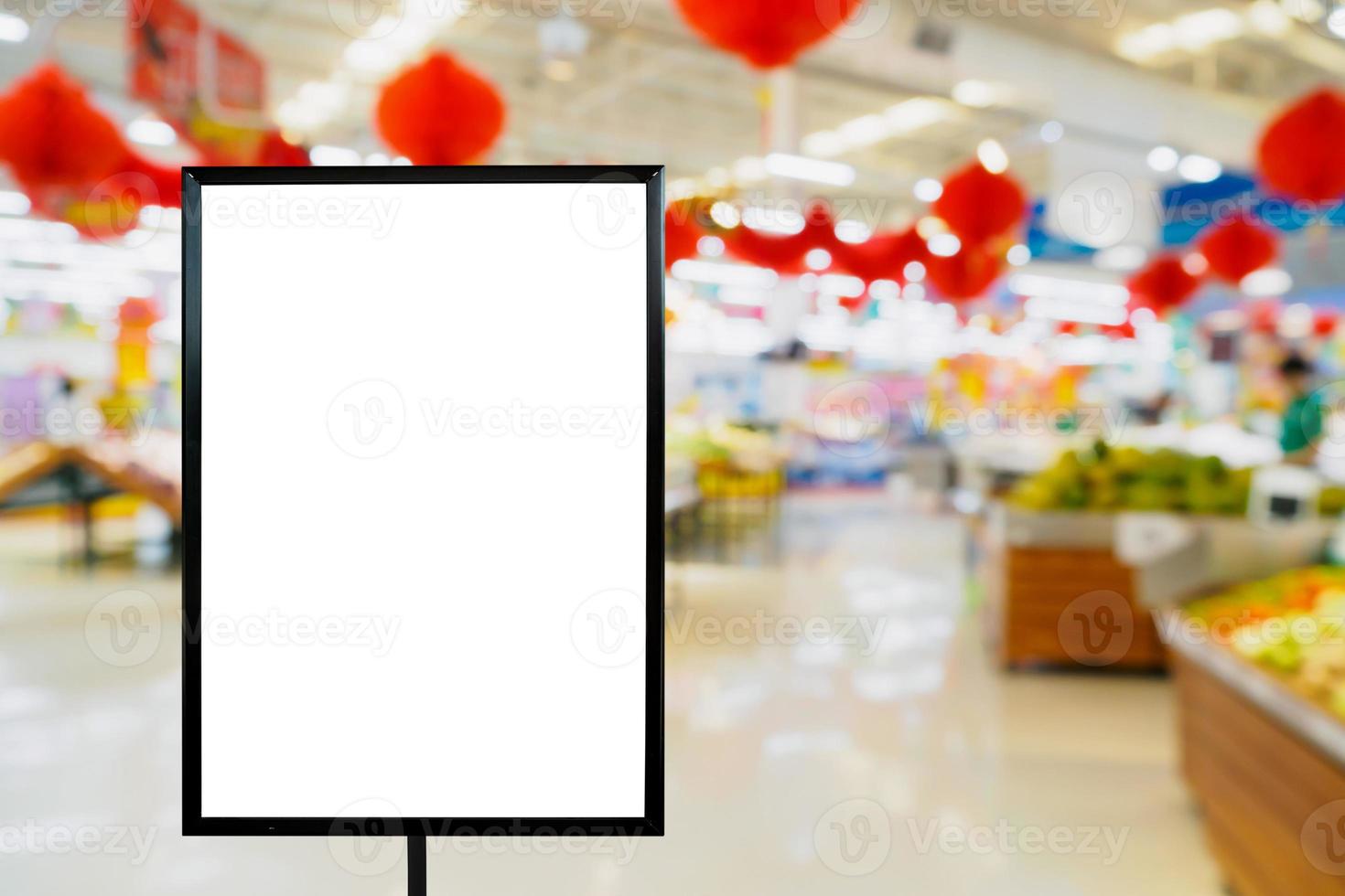 Blank price board with Supermarket store photo
