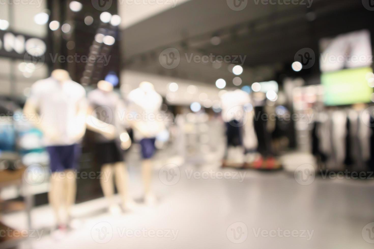 Abstract blur clothing boutique display interior of shopping mall background photo