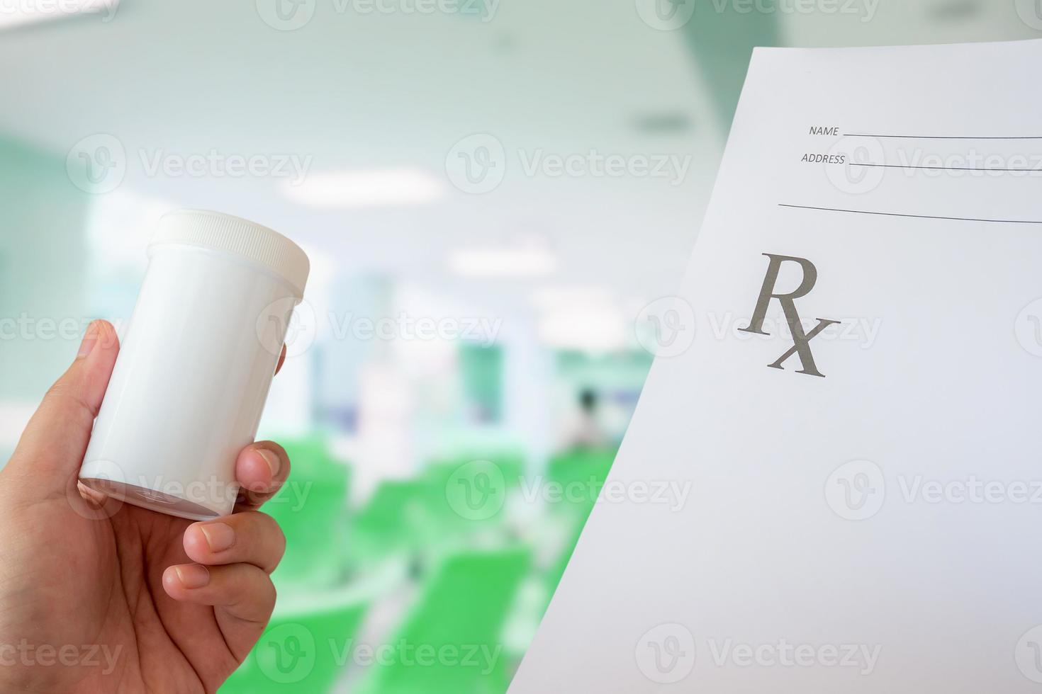 hand hold medical prescription at the hospital photo