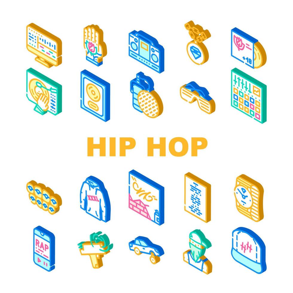 Hip Hop And Rap Music Collection Icons Set Vector