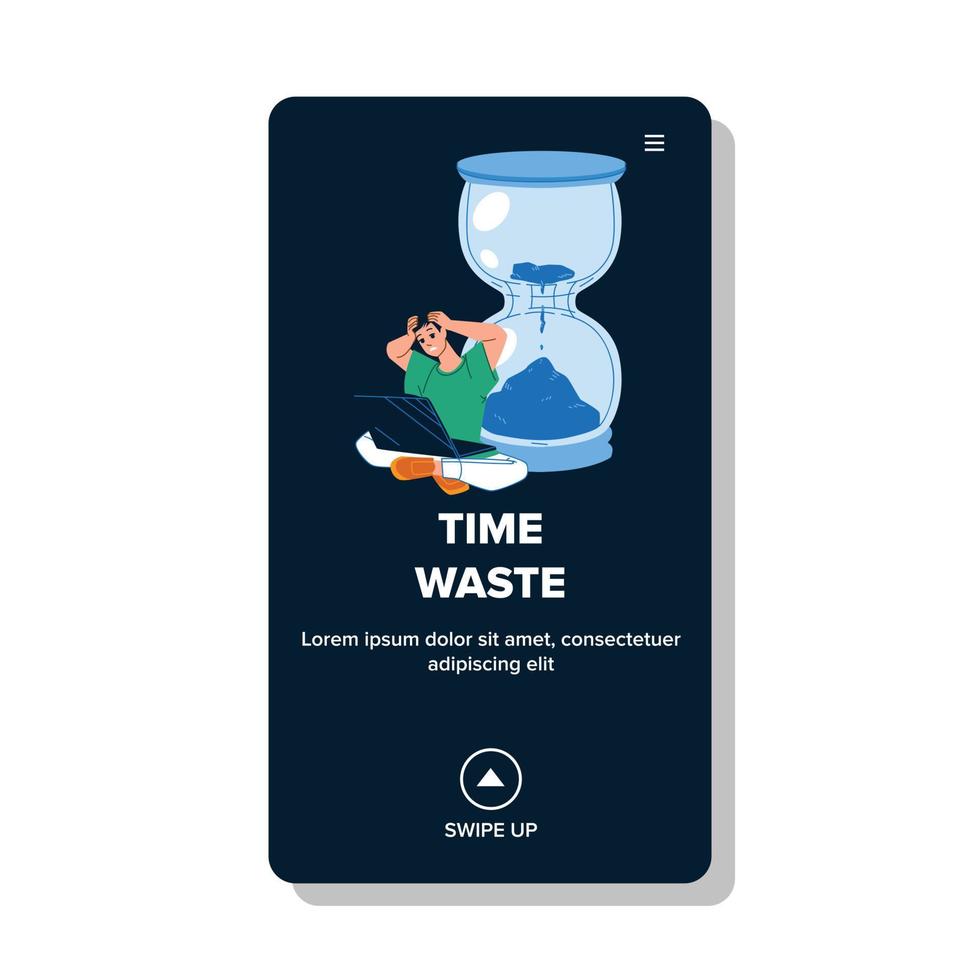 Time Waste Boy On Computer In Internet Vector