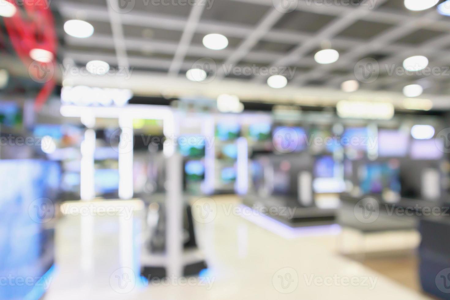 eletronic department store show Television TV and home appliance with bokeh light blurred background photo