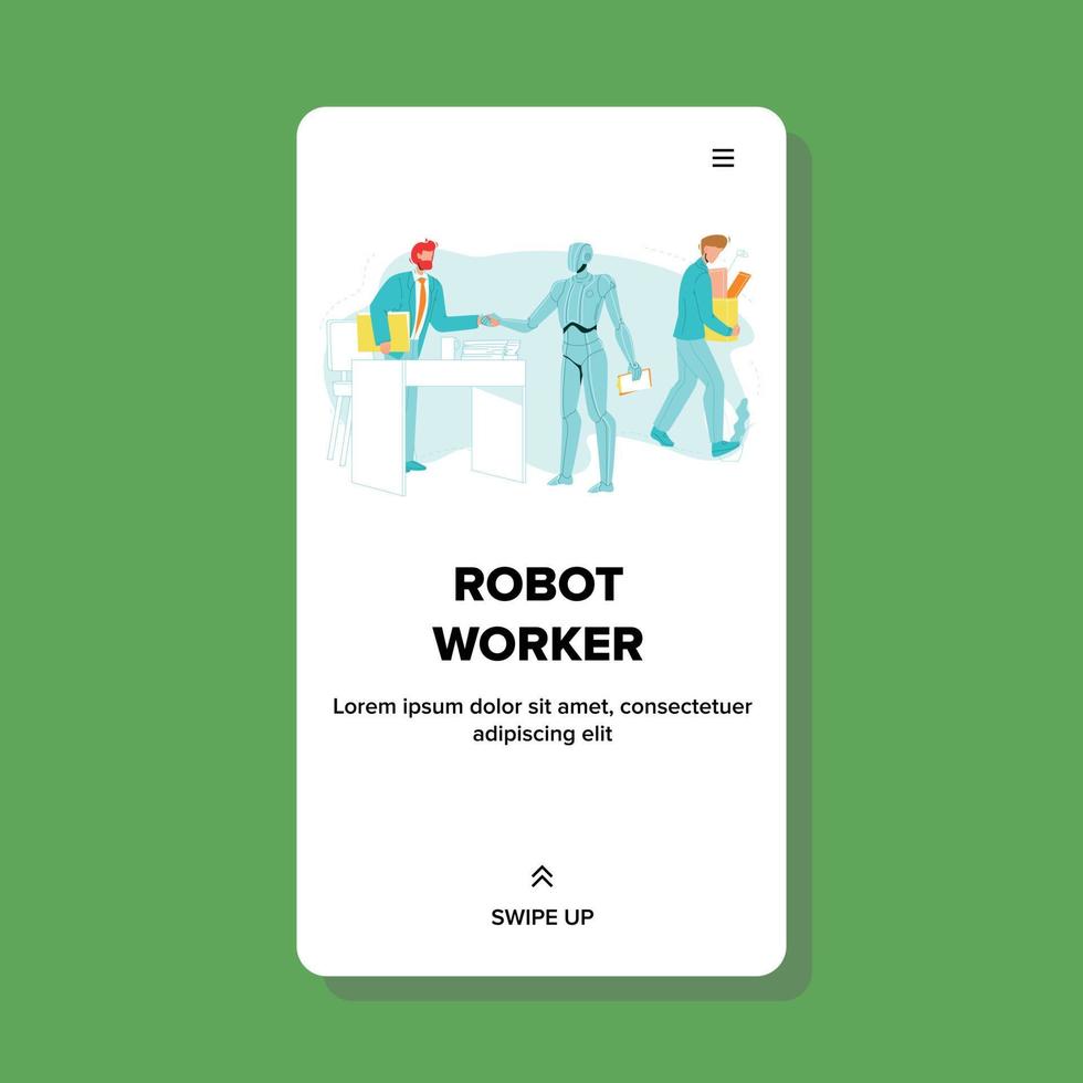 Robot Worker Handshake Boss Cyber Employee Vector