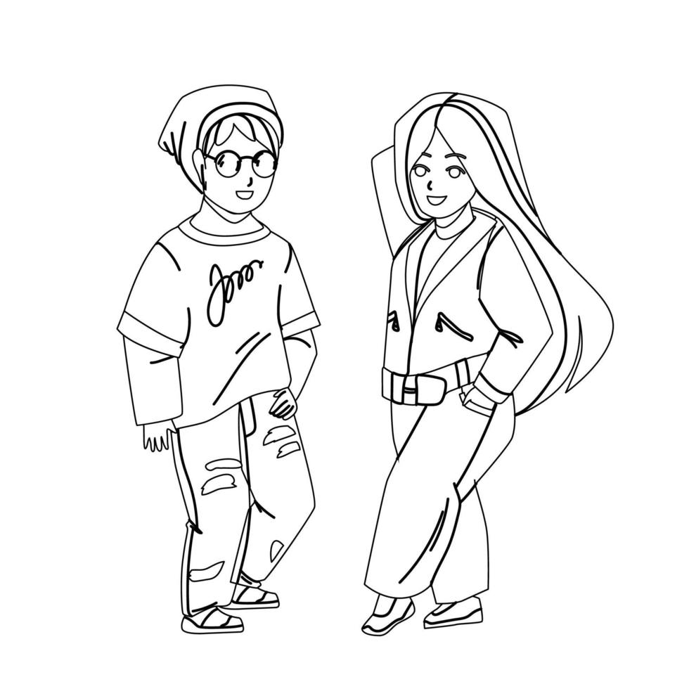 Kids Wearing Fashion Clothes Stay Together Vector