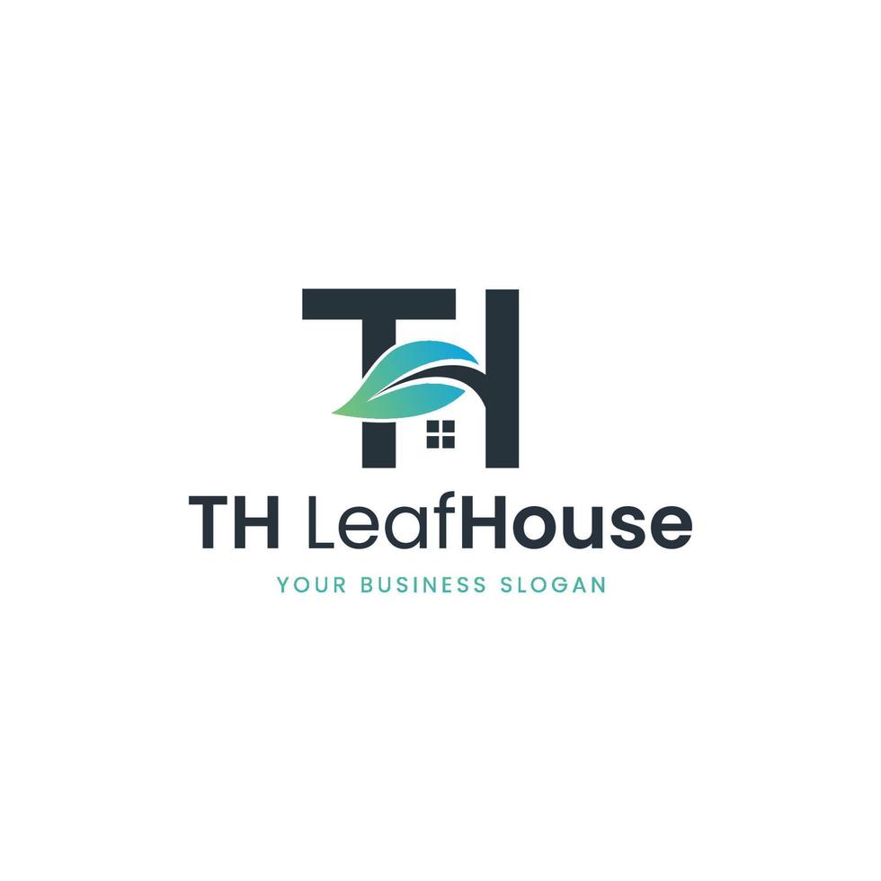 Leaf house logo with initials TH vector