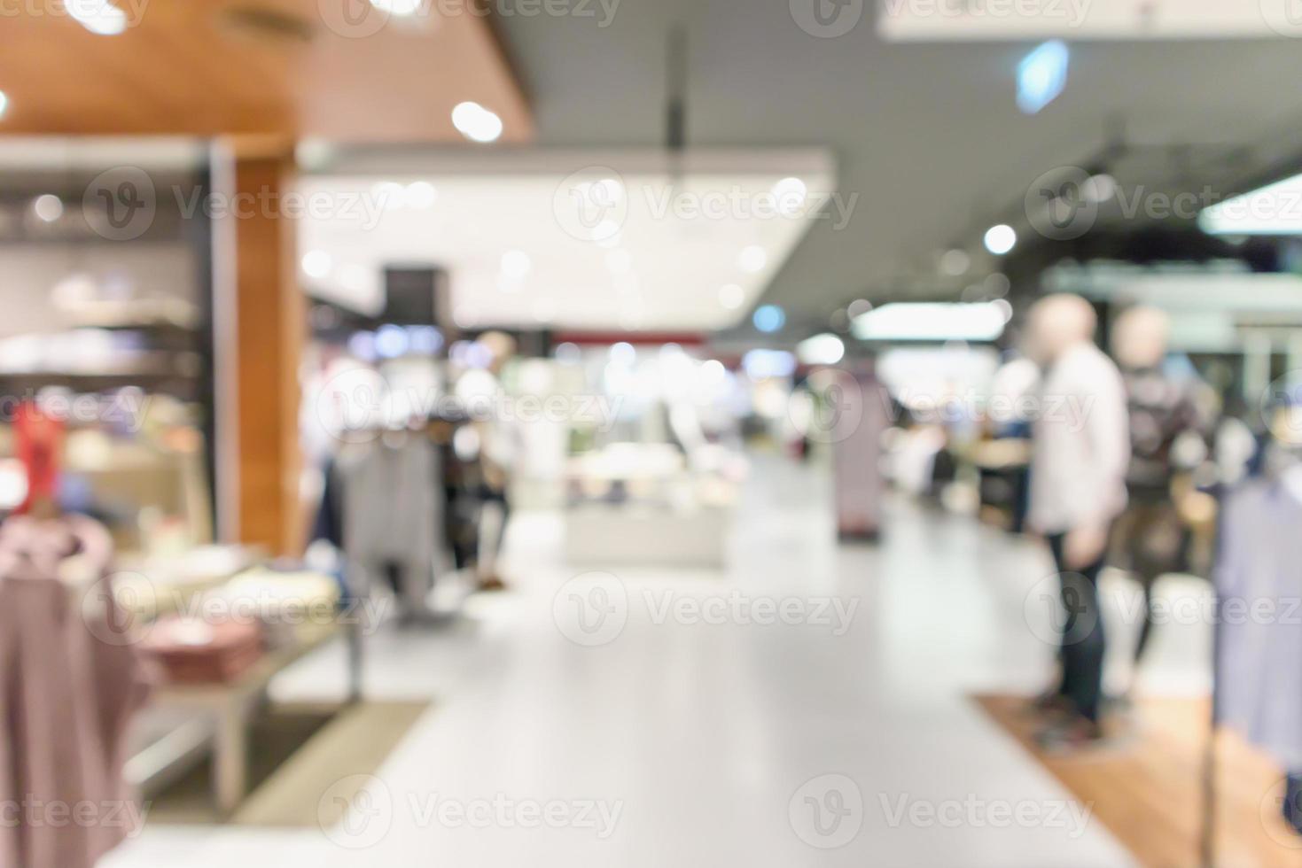 Abstract blur clothing boutique display interior of shopping mall background photo