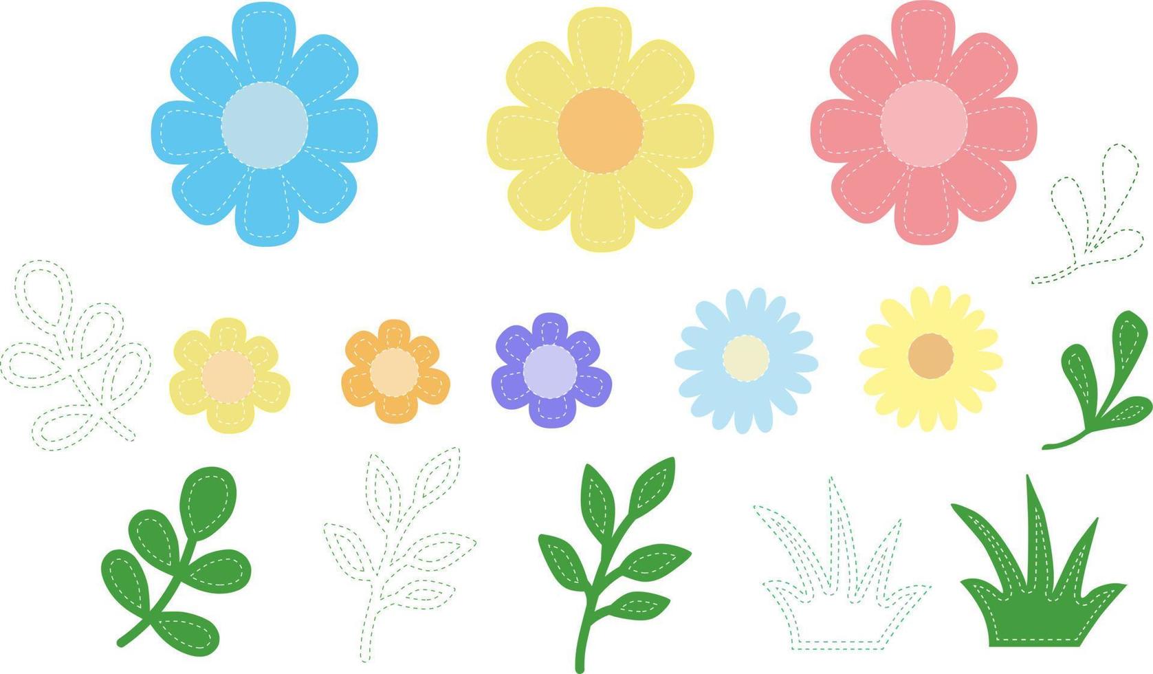 collection of wild flowers and herbs isolated Vector illustration on white background.