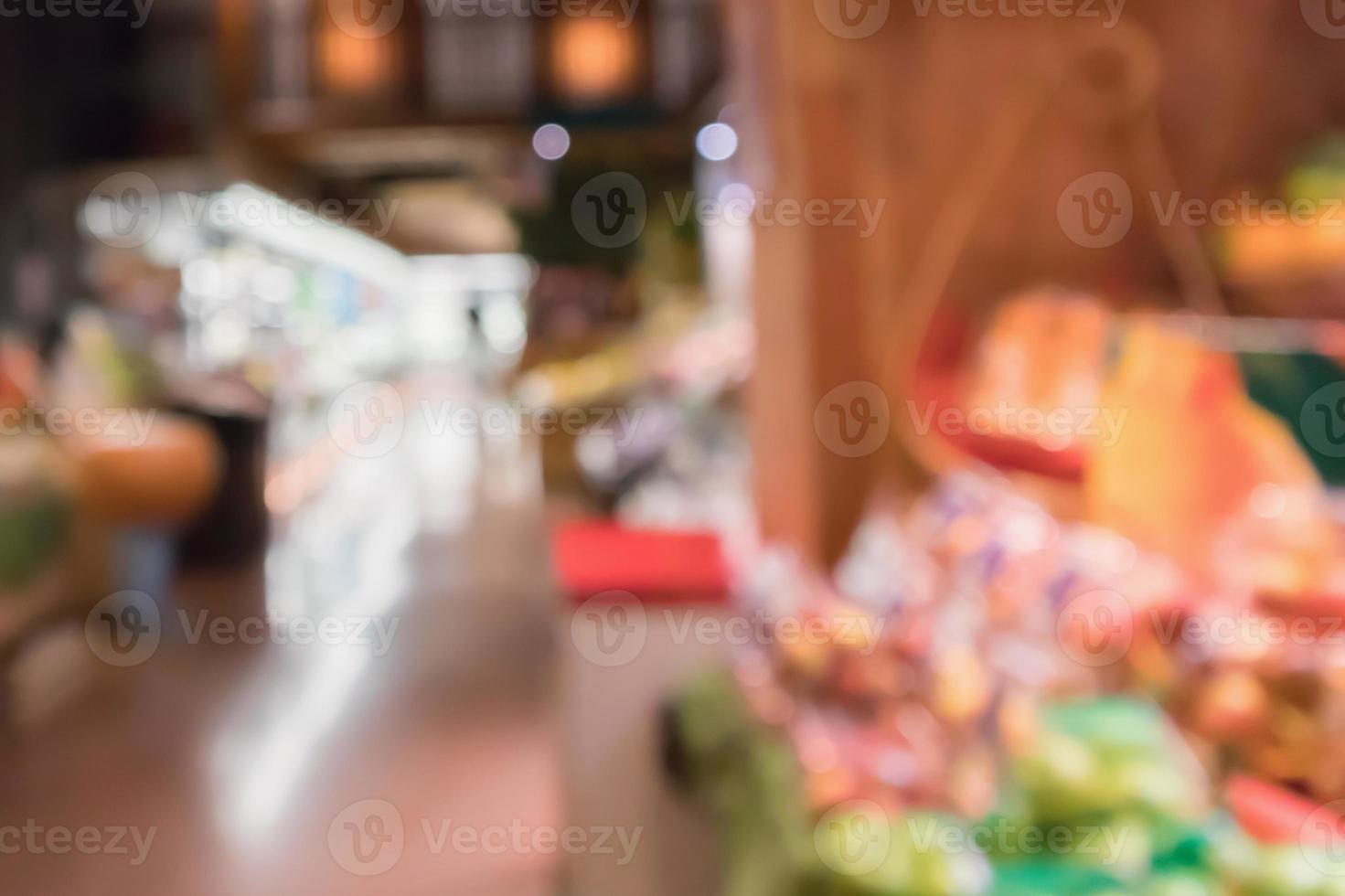abstract blur organic fresh fruits and vegetable on grocery shelves in supermarket store defocused bokeh light background photo