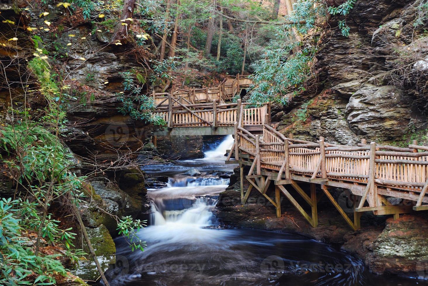 Autumn creek with hiking trails and foliage photo