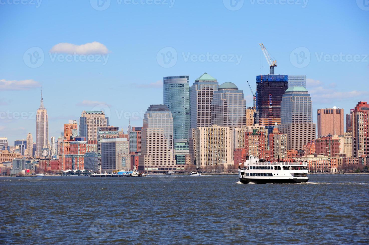 New York City Manhattan skyscrapers and boat photo