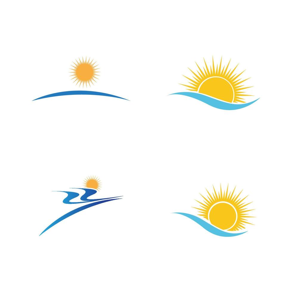 sea Water wave and sun icon vector illustration design logo - Vector