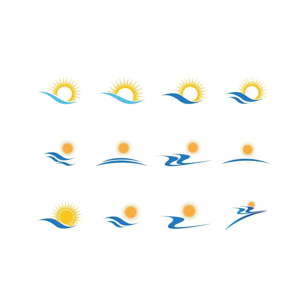 sea Water wave and sun icon vector illustration design logo - Vector