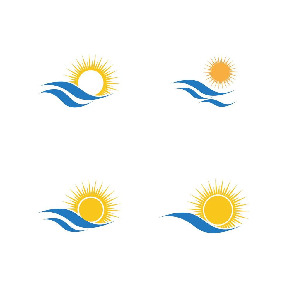 sea Water wave and sun icon vector illustration design logo - Vector