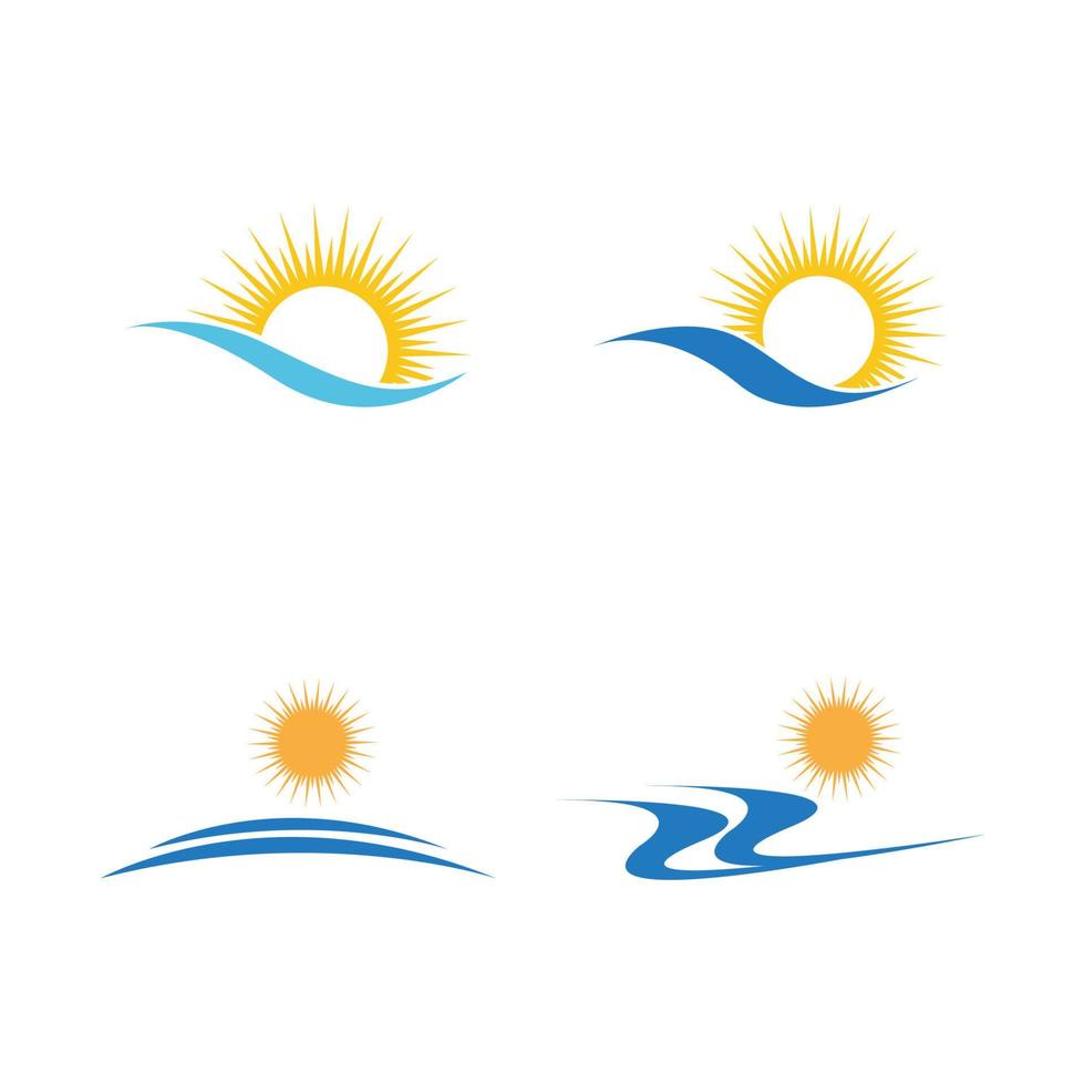 sea Water wave and sun icon vector illustration design logo - Vector