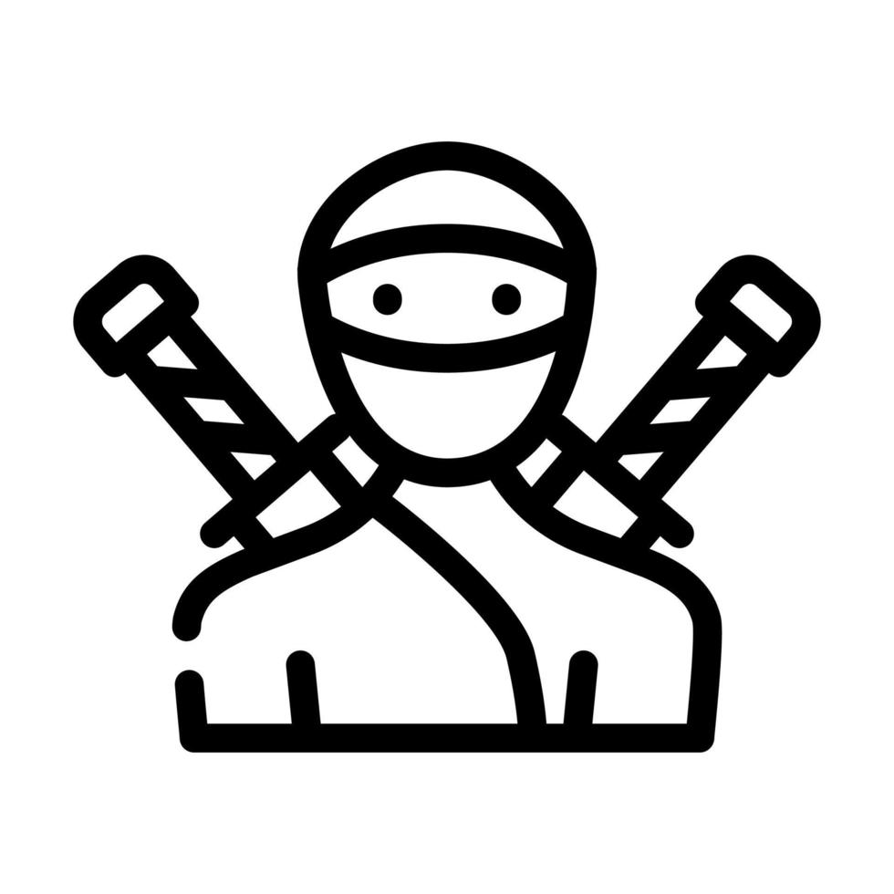 Ilustración de vector de icono de línea de personaje de fantasía ninja