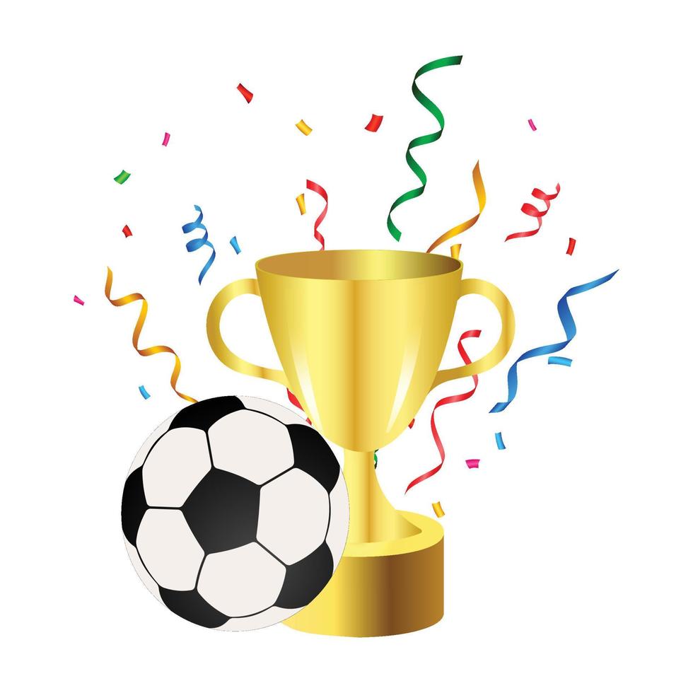 Soccer ball and cup isolated on white background. Football concept design with a football and winner cup on a white background. Soccer ball and cup isolated. vector