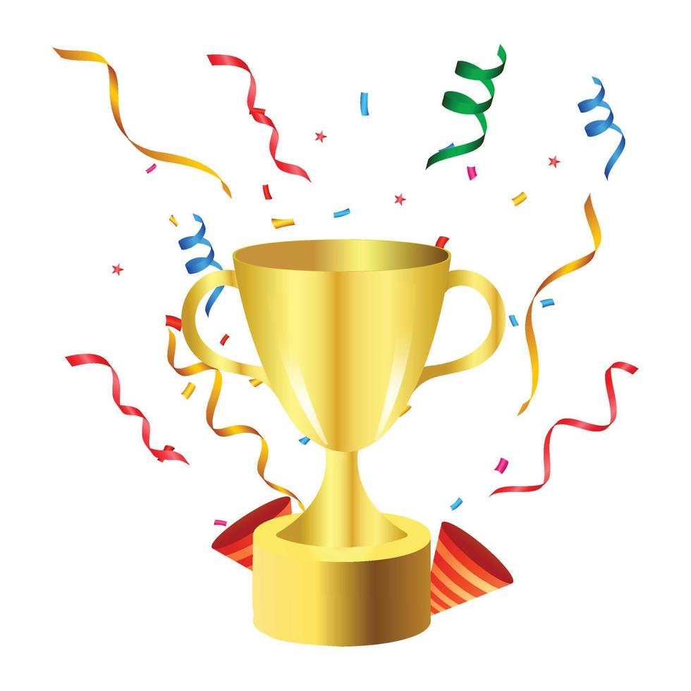 Soccer cup and party elements, isolated on white background. Football concept with golden color. Football cup celebration concept design with a winner cup on a white background. vector
