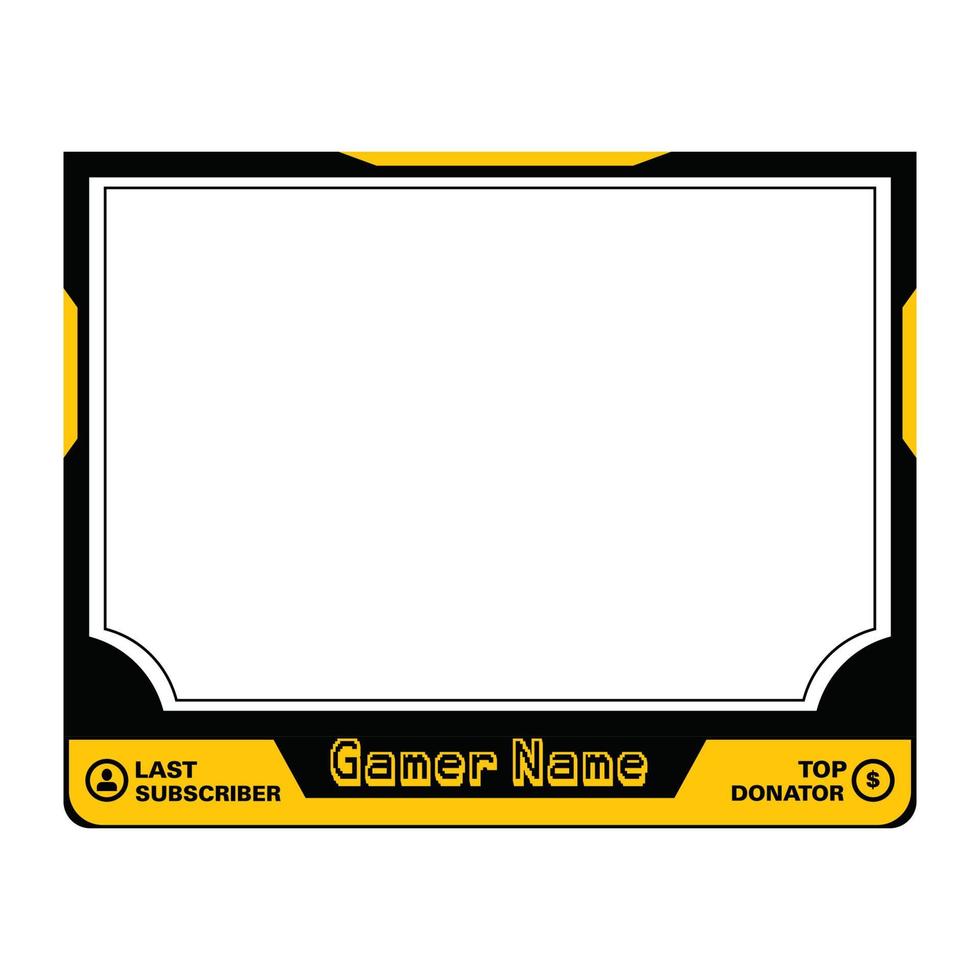 Stylish yellow and black-colored gaming frame overlay for streamers. Live Streamer overlay vector illustration with yellow and black color. Stylish Gaming overlay.