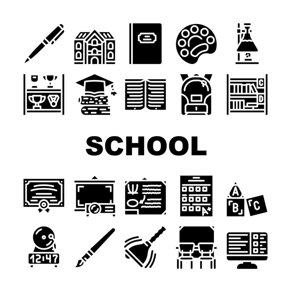 School Stationery Accessories Icons Set Vector