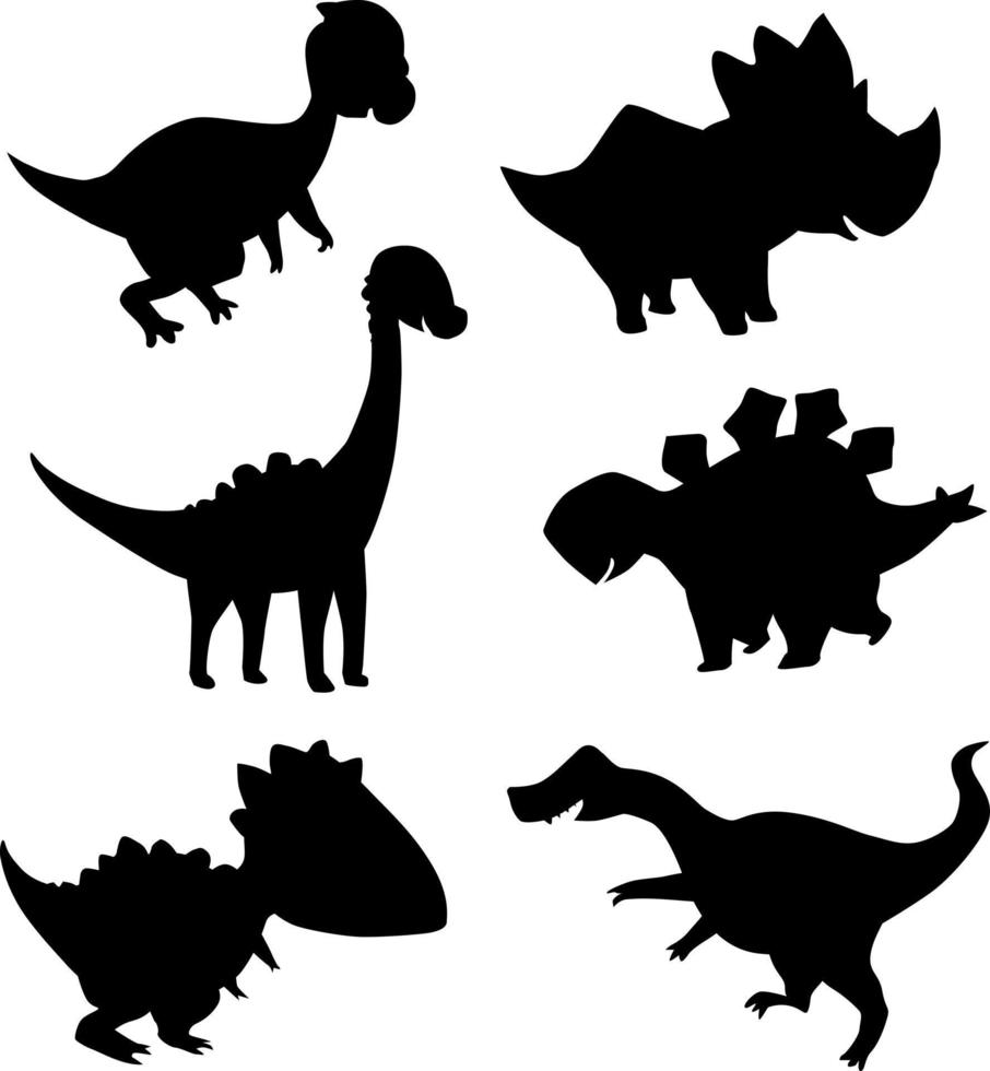 lindo bebé dinosaurio silueta vector, dino clipart paquete, fiesta de cumpleaños vector