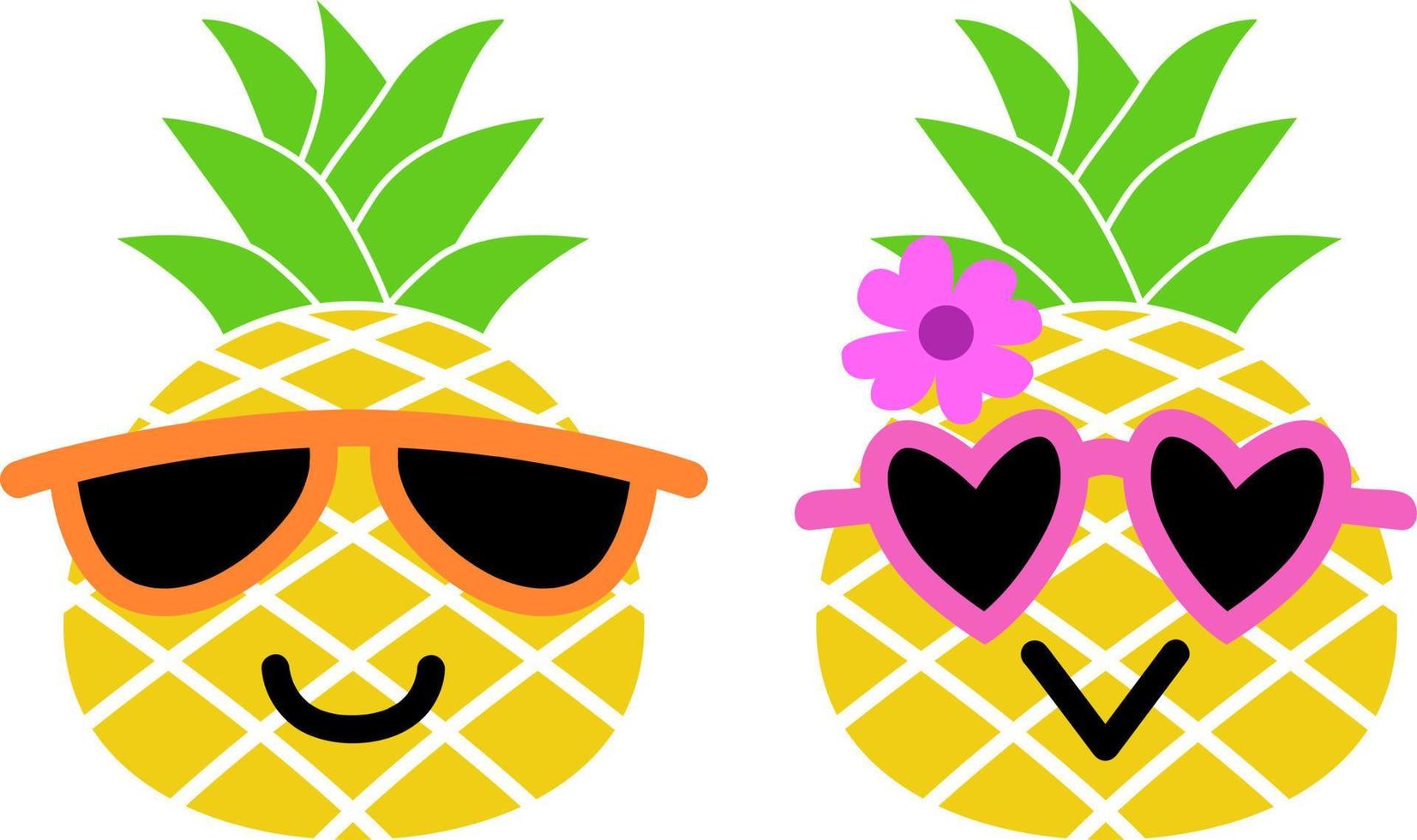 paquete vectorial de piña de verano, fruta de piña con gafas de sol, niños, niños y niñas vector