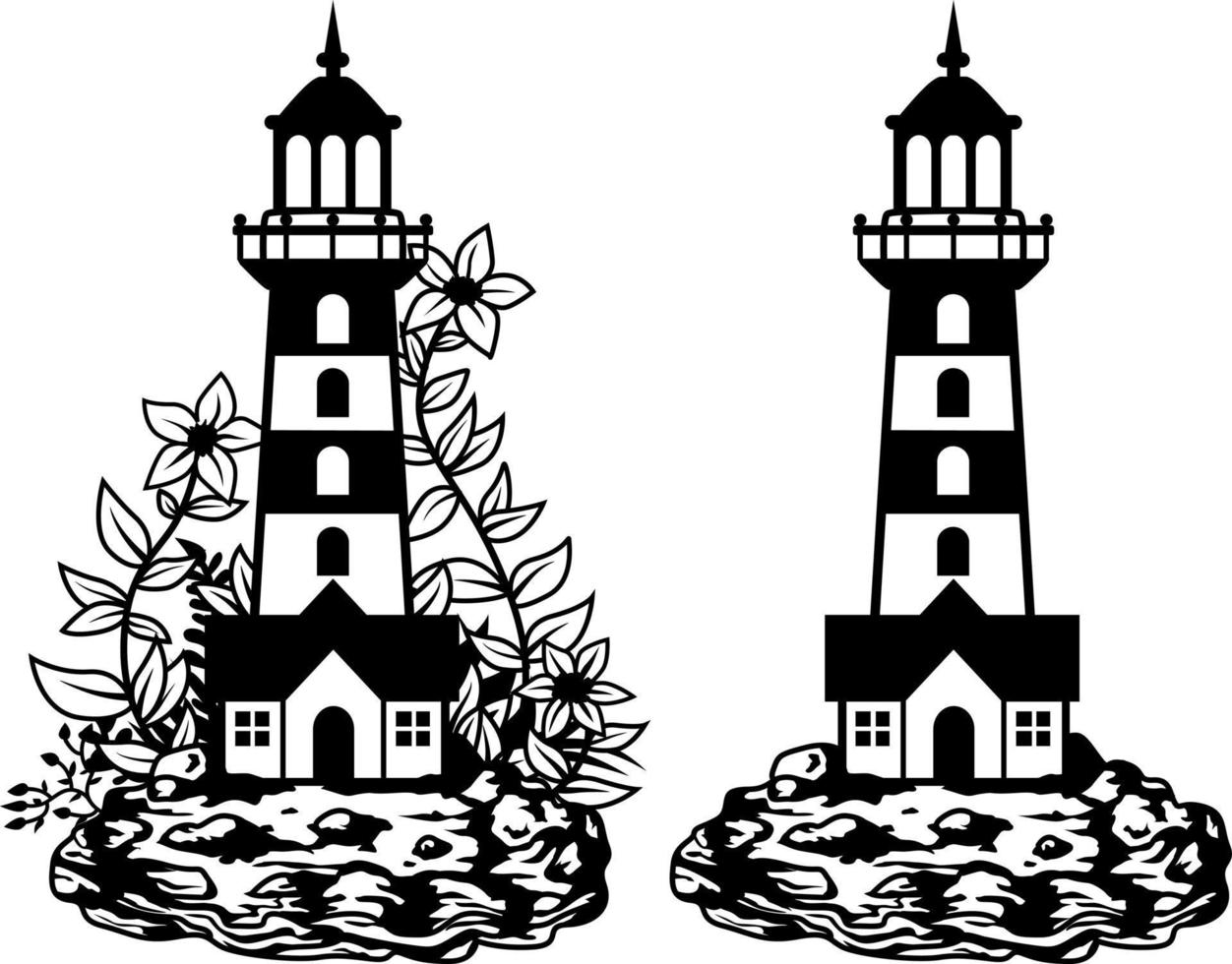 Lighthouse with Flowers vector, Lighthouse Silhouette vector