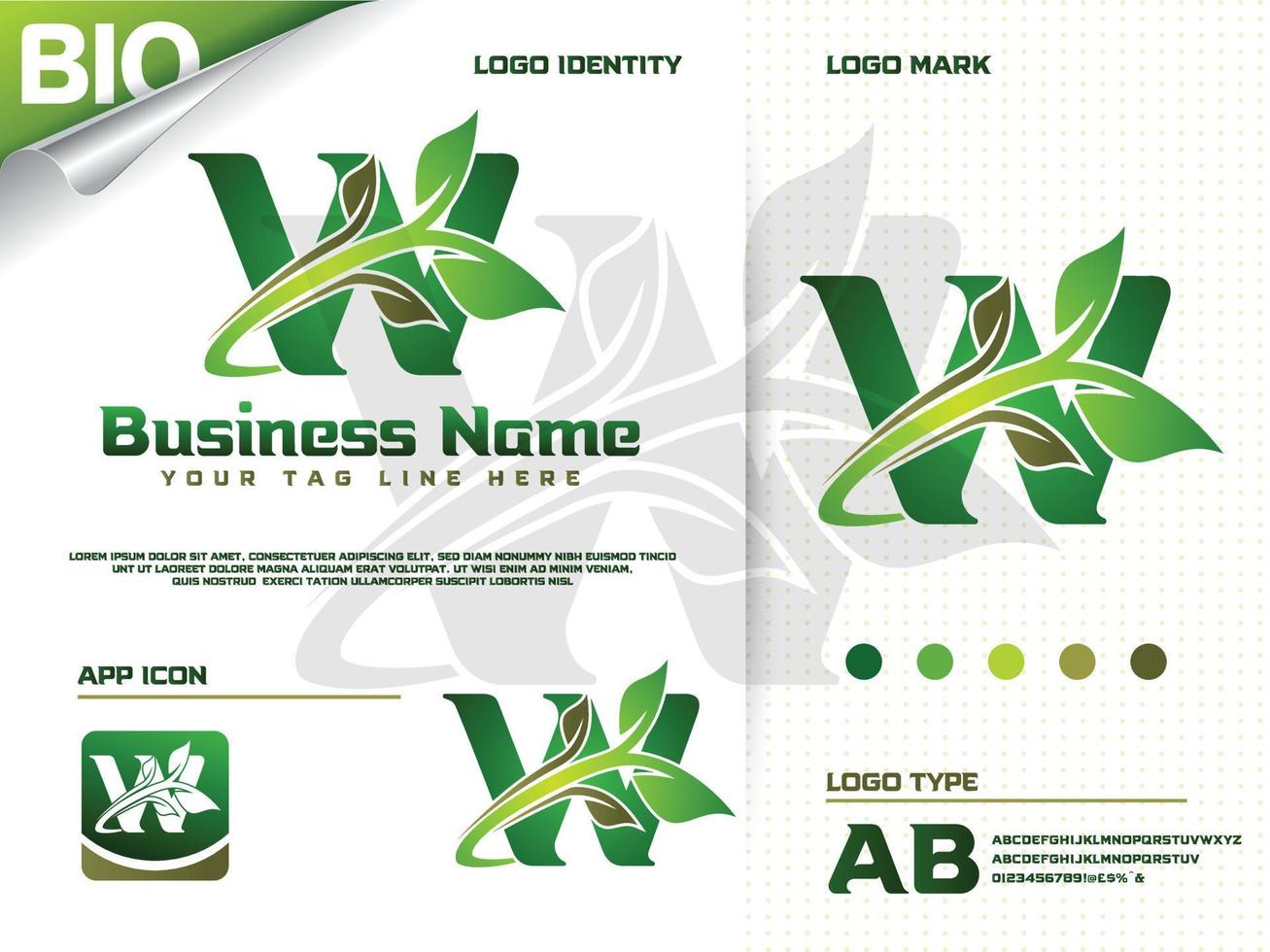 Initial letter W with Green leaf logo design vector