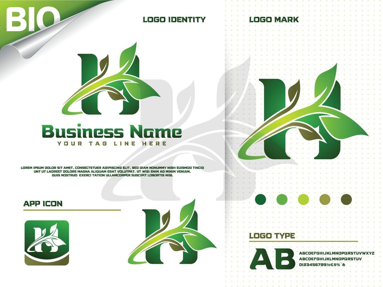 Initial letter H with Green leaf logo design vector