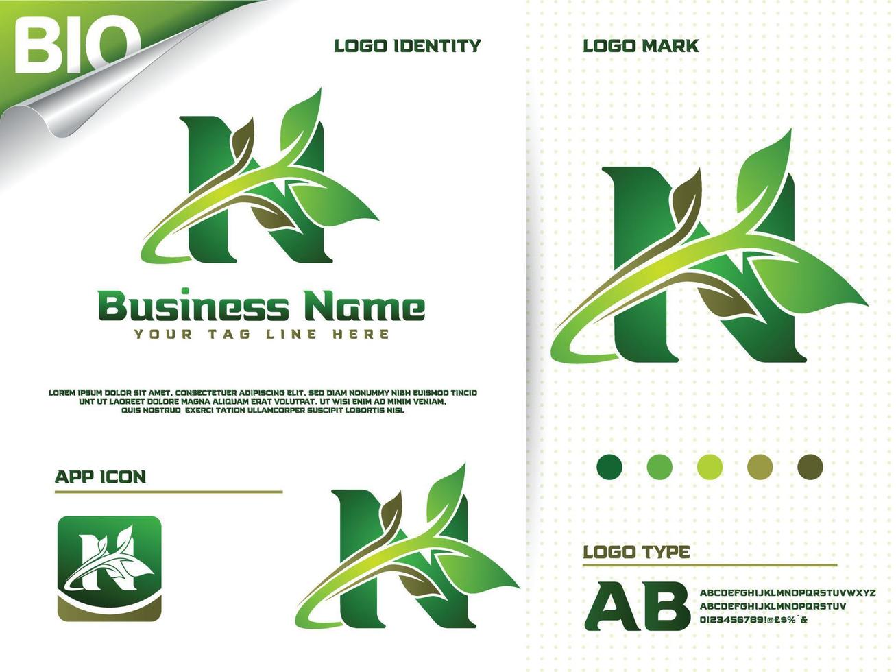 Initial letter N with Green leaf logo design vector