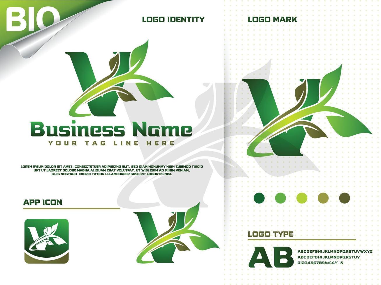 Initial letter V with Green leaf logo design vector