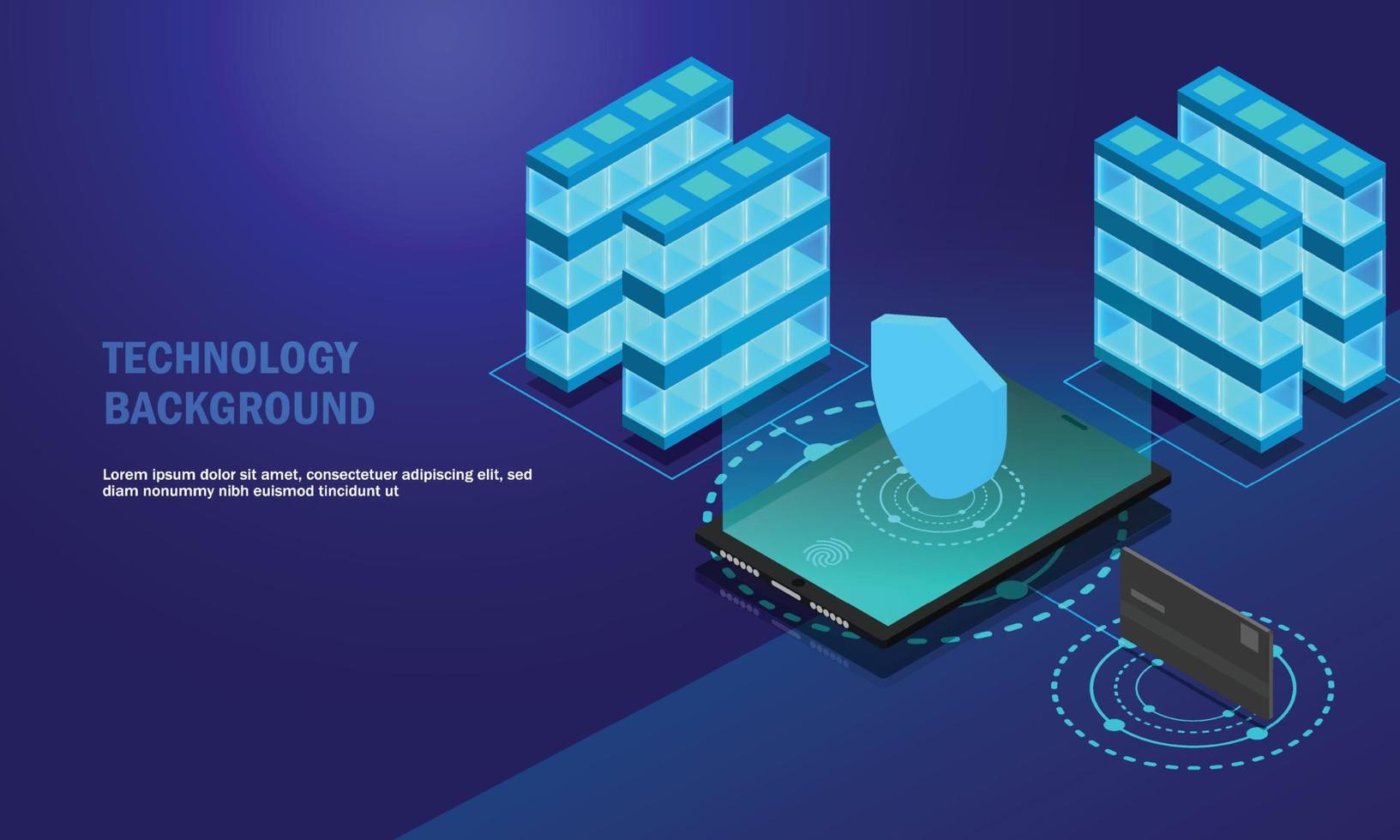 Smartphone device access with fingerprint system, credit card payment with touch. lock chain protect . isometric vector. vector