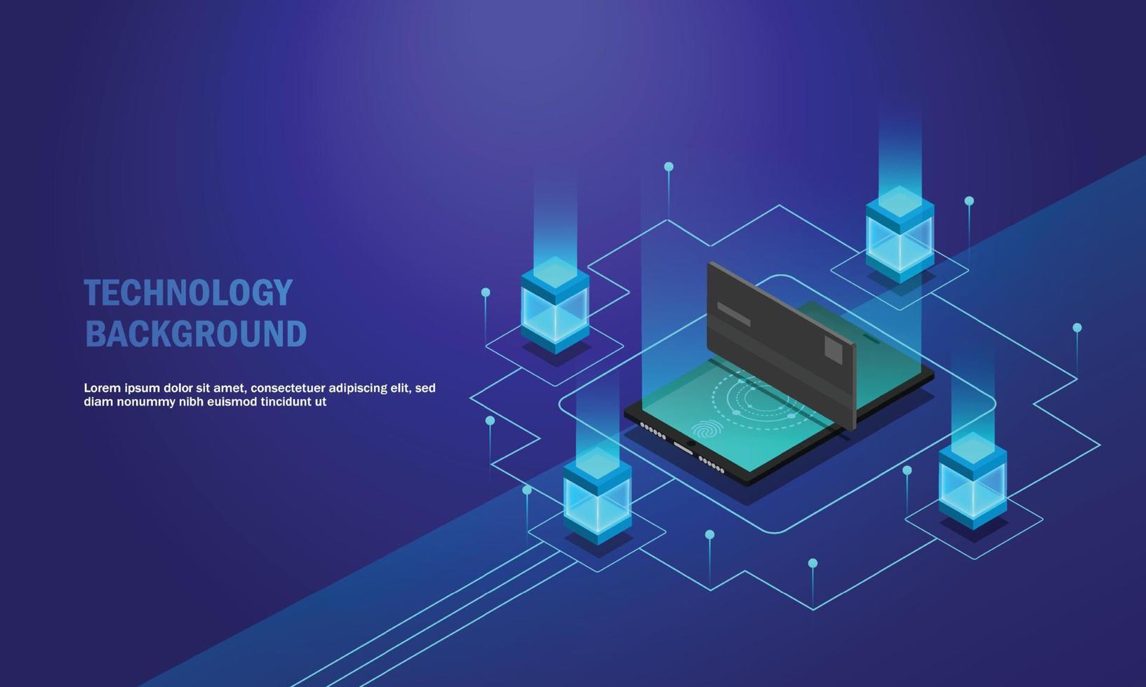 Smartphone device access with fingerprint system, credit card payment with touch. lock chain protect . isometric vector. vector