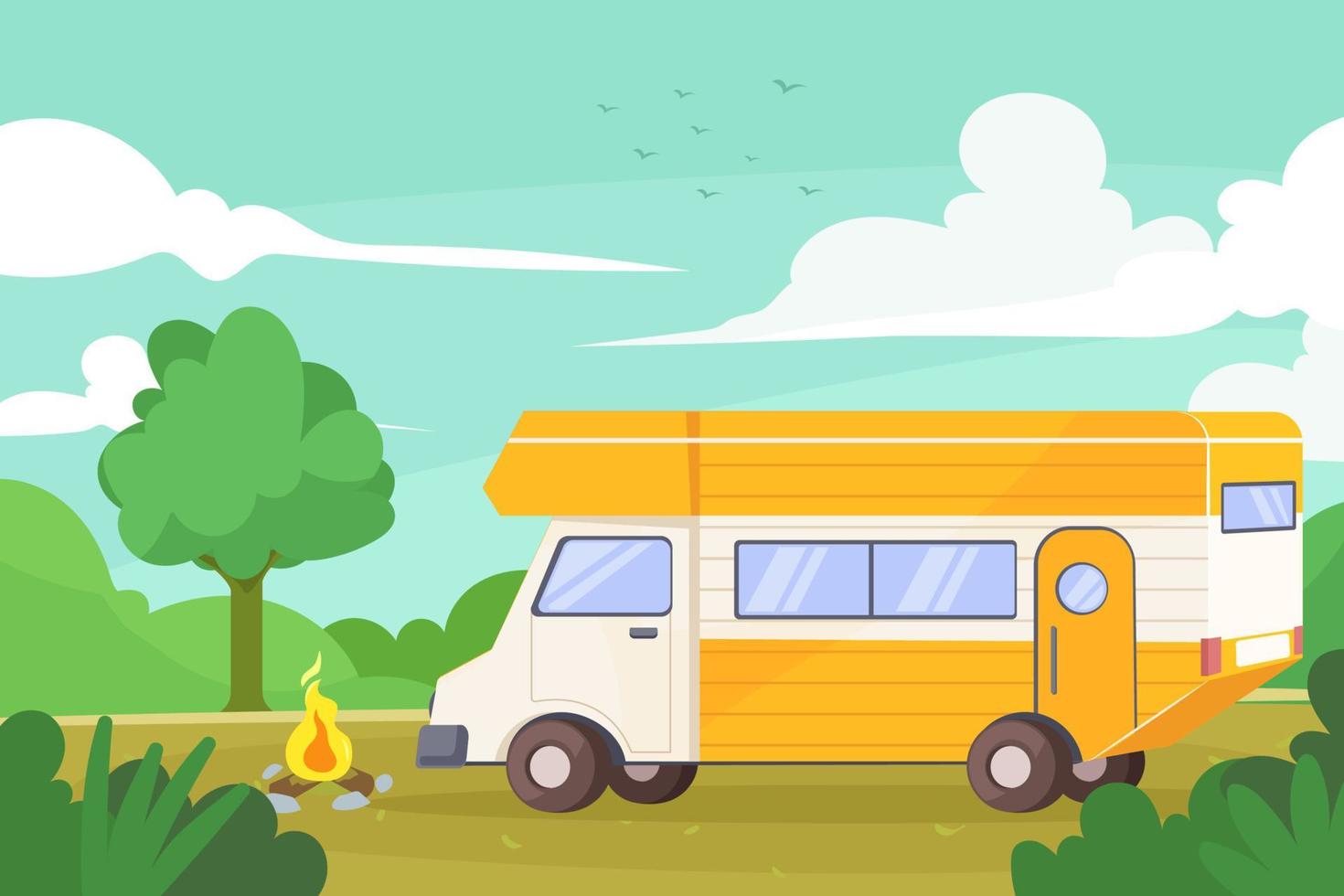 fondo de vacaciones familiares de autocaravana vector