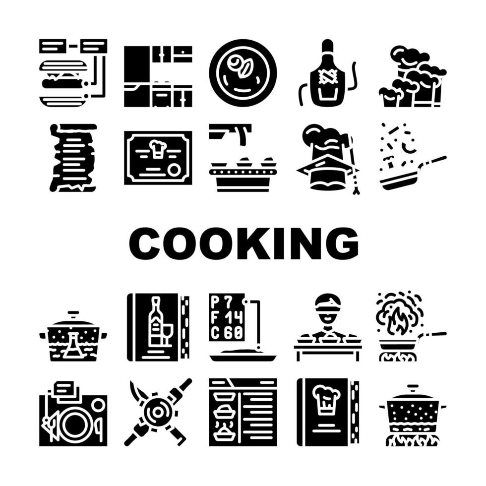 Cooking Courses Lesson Collection Icons Set Vector