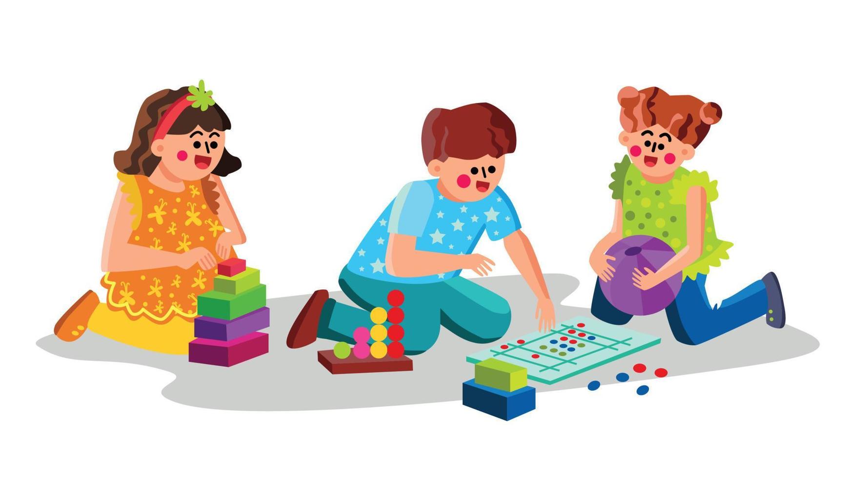 Child Care Center Children Playing Toys Vector