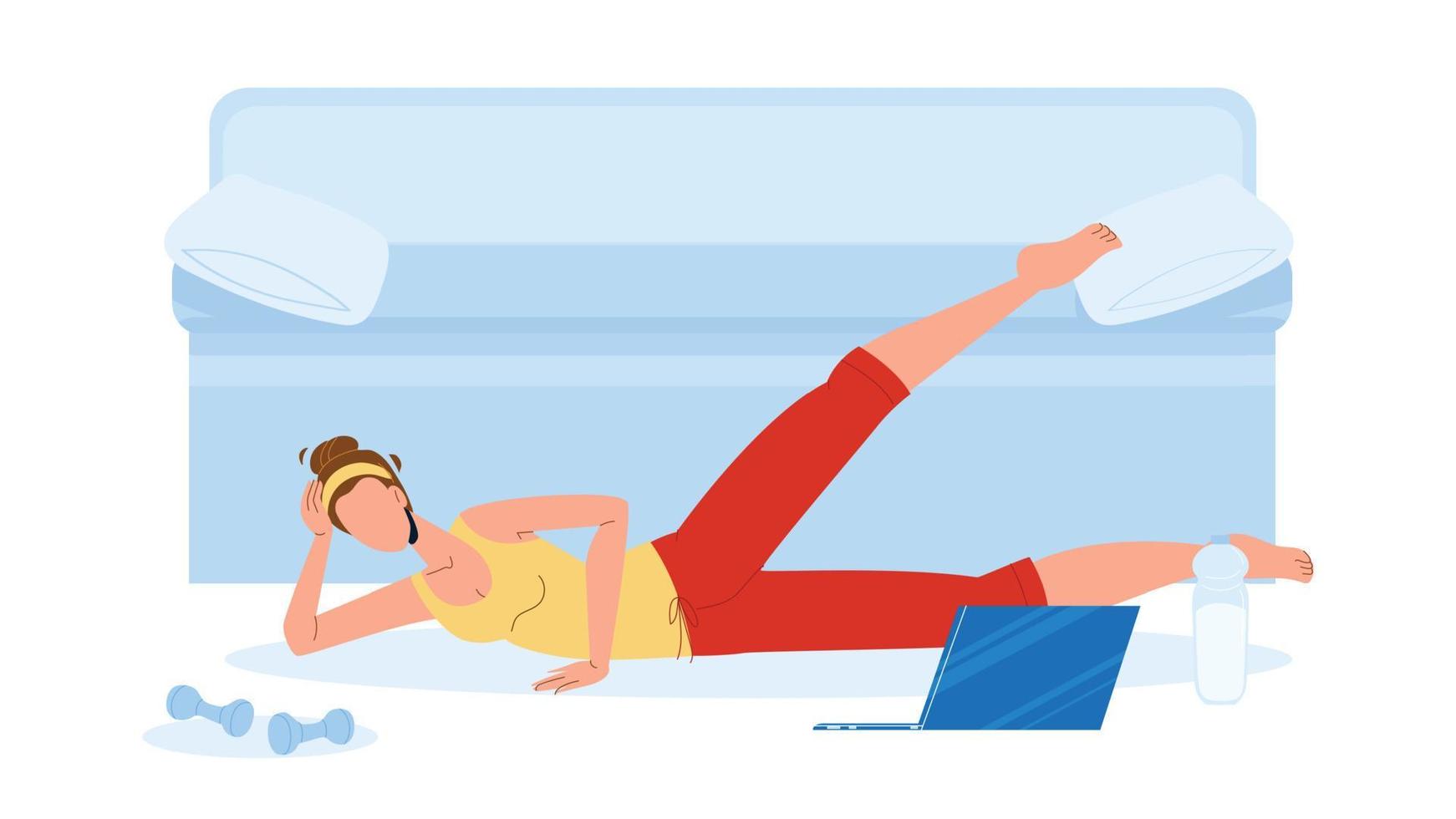 Woman Athlete Making Aerobics Exercise Vector Illustration