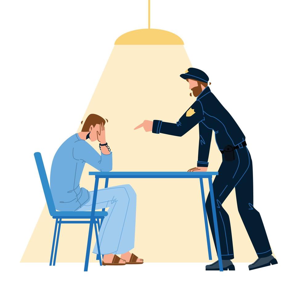 policía interrogatorio criminal preso plano vector ilustración