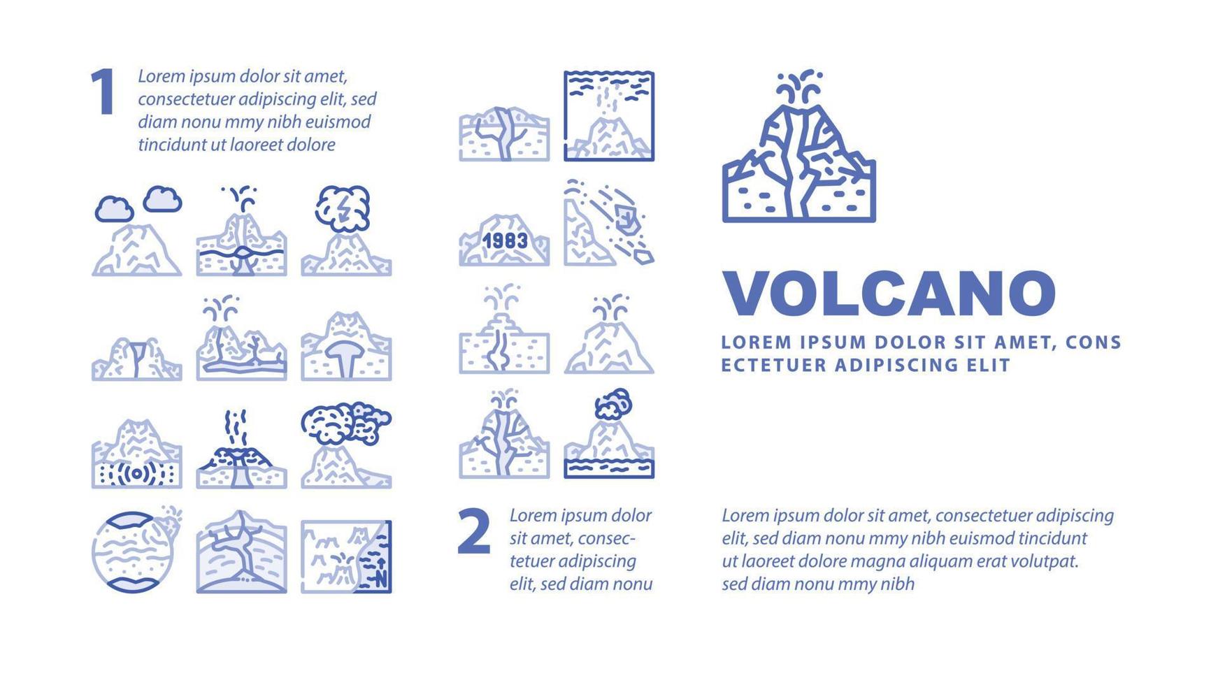 vector de encabezado de aterrizaje de erupción de lava de volcán