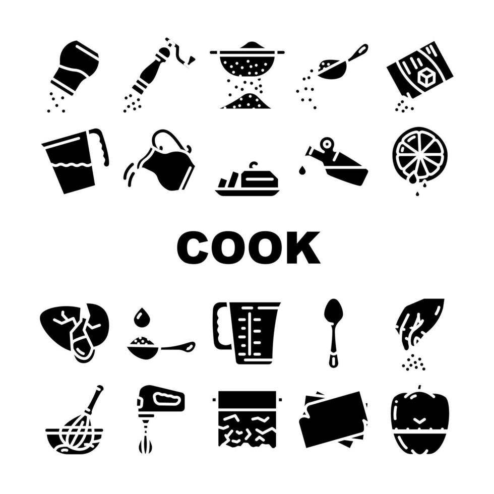 Instrucciones de cocina para preparar iconos de alimentos establecer vector
