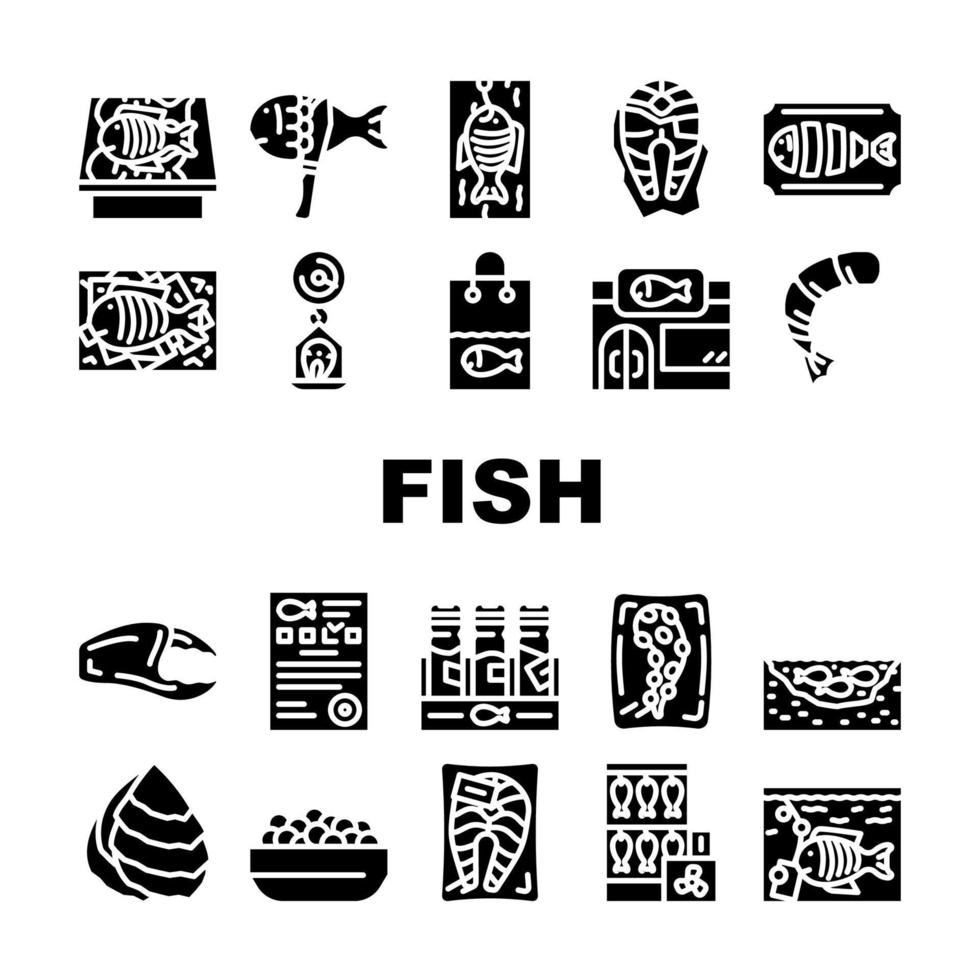 Fish Market Product Collection Icons Set Vector
